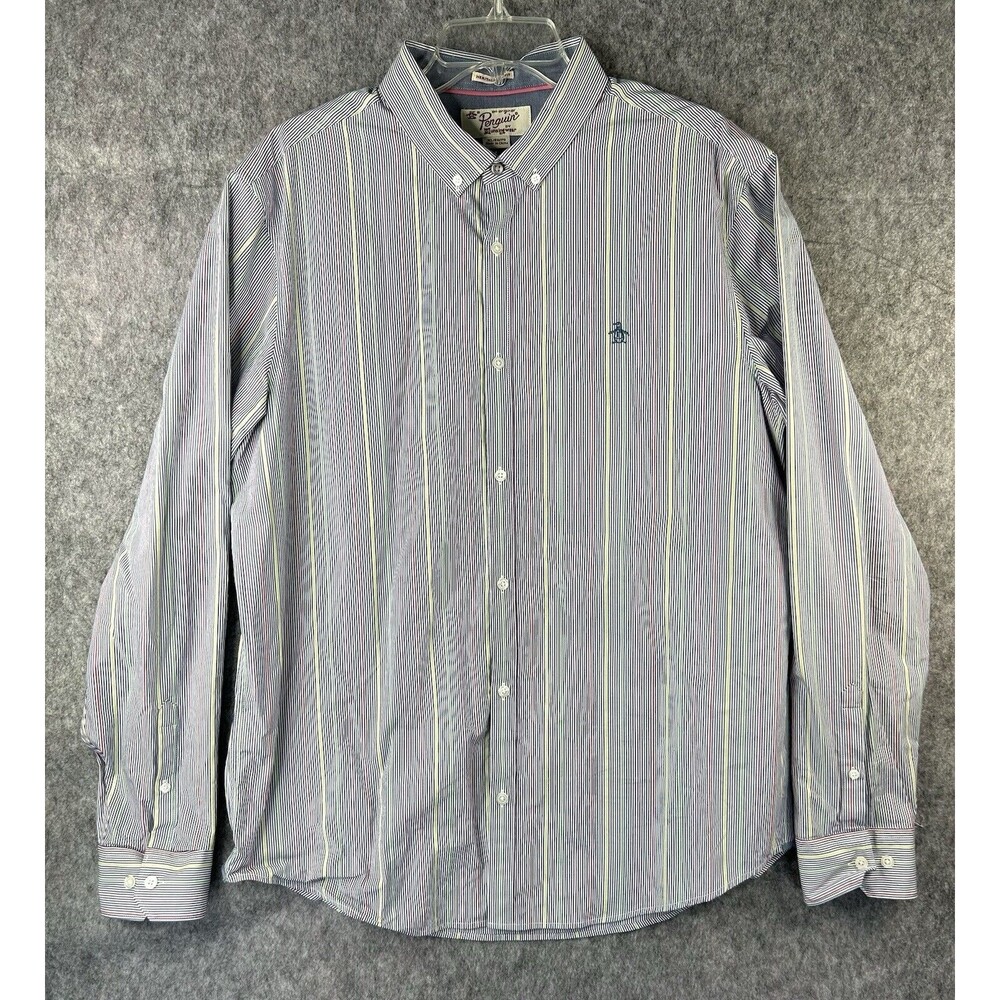 Penguin Shirt Men's XL Blue Multicolor Striped Heritage Slim Fit Button Down